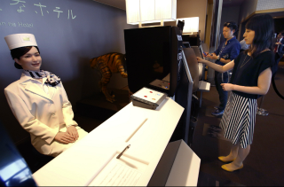 Illustration for article titled Behold, a Real Hotel Staffed By Talking Androids and Robotic Dinosaurs
